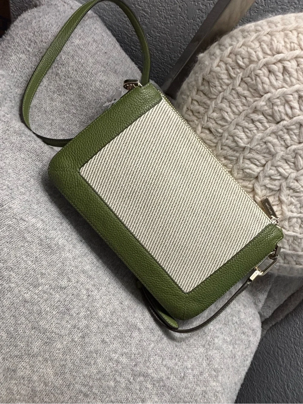 kate spade Green and Cream Canvas Leather Crossbody Bag
